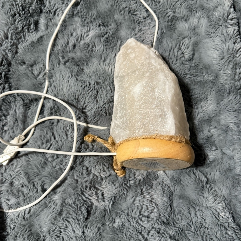 Natural White Salt Lamp with Wooden Base